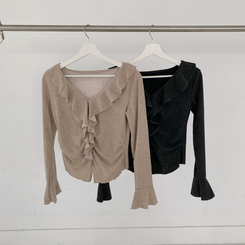 フリルシャーリング長袖Tシャツ