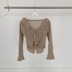 フリルシャーリング長袖Tシャツ