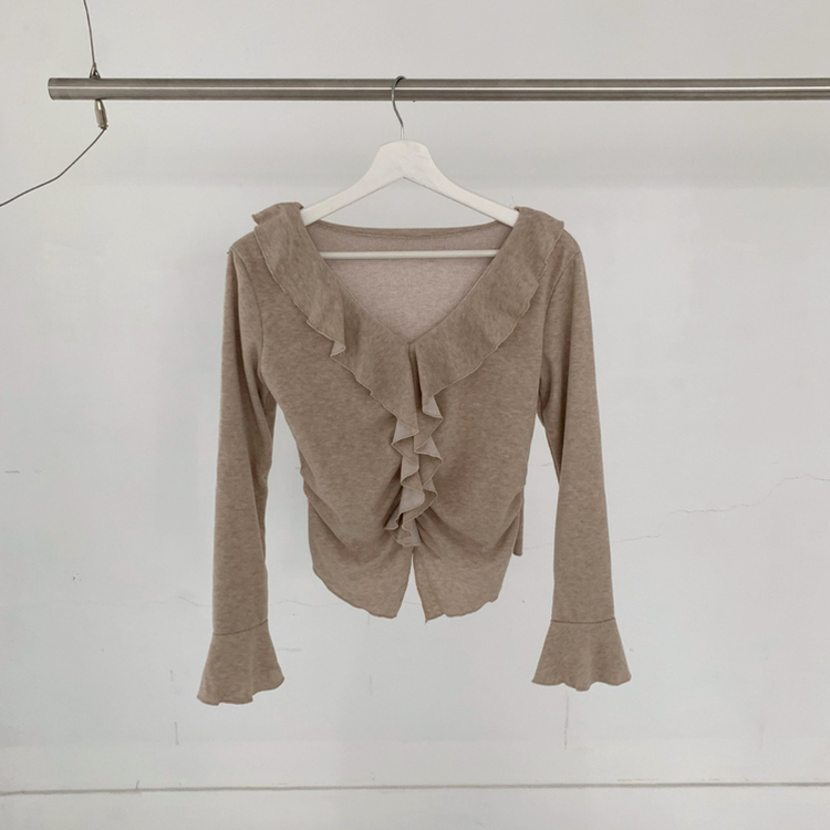 フリルシャーリング長袖Tシャツ