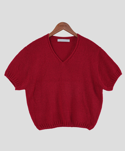 モーメントVネック半袖ニット(8color)