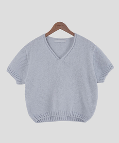モーメントVネック半袖ニット(8color)