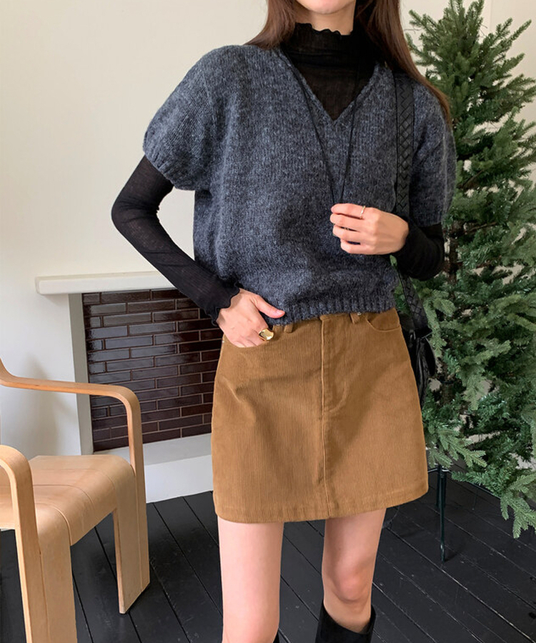 モーメントVネック半袖ニット(8color) CHARCOAL