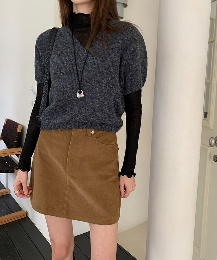 モーメントVネック半袖ニット(8color) CHARCOAL