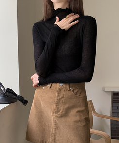 ハイシースルーリブTシャツ BLACK