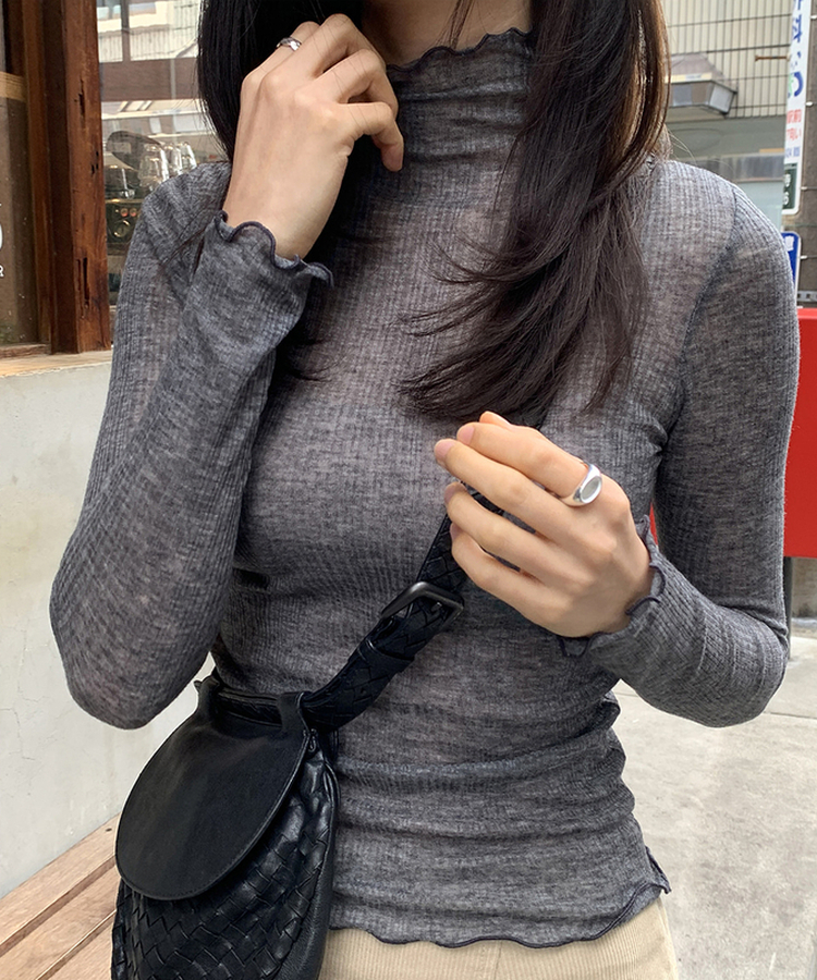 ハイシースルーリブTシャツ GREY