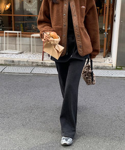 【起毛】ラップスカートブーツカットバンディングパンツ BLACK