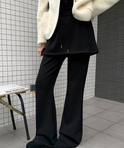 【起毛】ラップスカートブーツカットバンディングパンツ BLACK