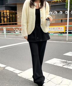 【起毛】ラップスカートブーツカットバンディングパンツ BLACK