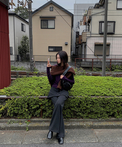 【起毛】ラップスカートブーツカットバンディングパンツ CHARCOAL