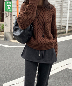 【起毛】ラップスカートブーツカットバンディングパンツ CHARCOAL