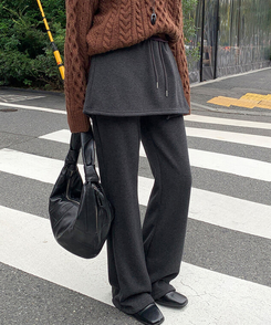 【起毛】ラップスカートブーツカットバンディングパンツ CHARCOAL