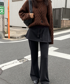 【起毛】ラップスカートブーツカットバンディングパンツ CHARCOAL