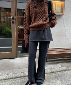 【起毛】ラップスカートブーツカットバンディングパンツ CHARCOAL