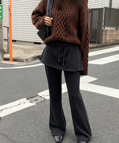 【起毛】ラップスカートブーツカットバンディングパンツ CHARCOAL