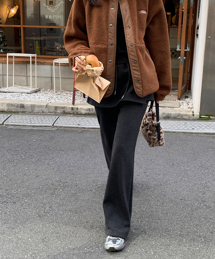 【起毛】ラップスカートブーツカットバンディングパンツ BLACK