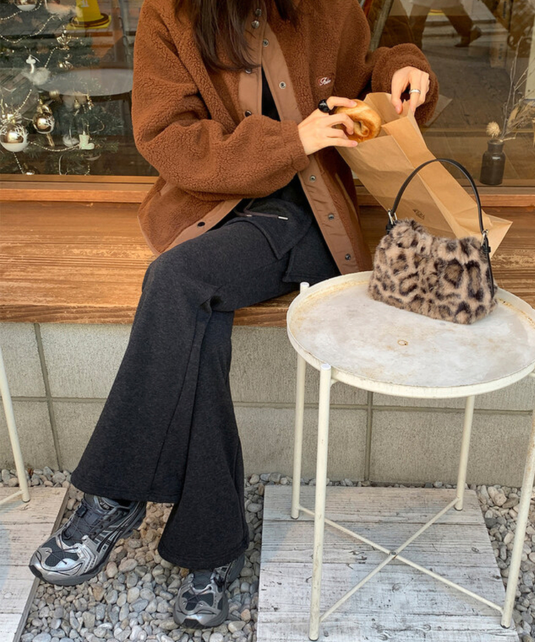 【起毛】ラップスカートブーツカットバンディングパンツ BLACK