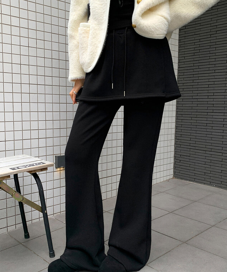 【起毛】ラップスカートブーツカットバンディングパンツ BLACK