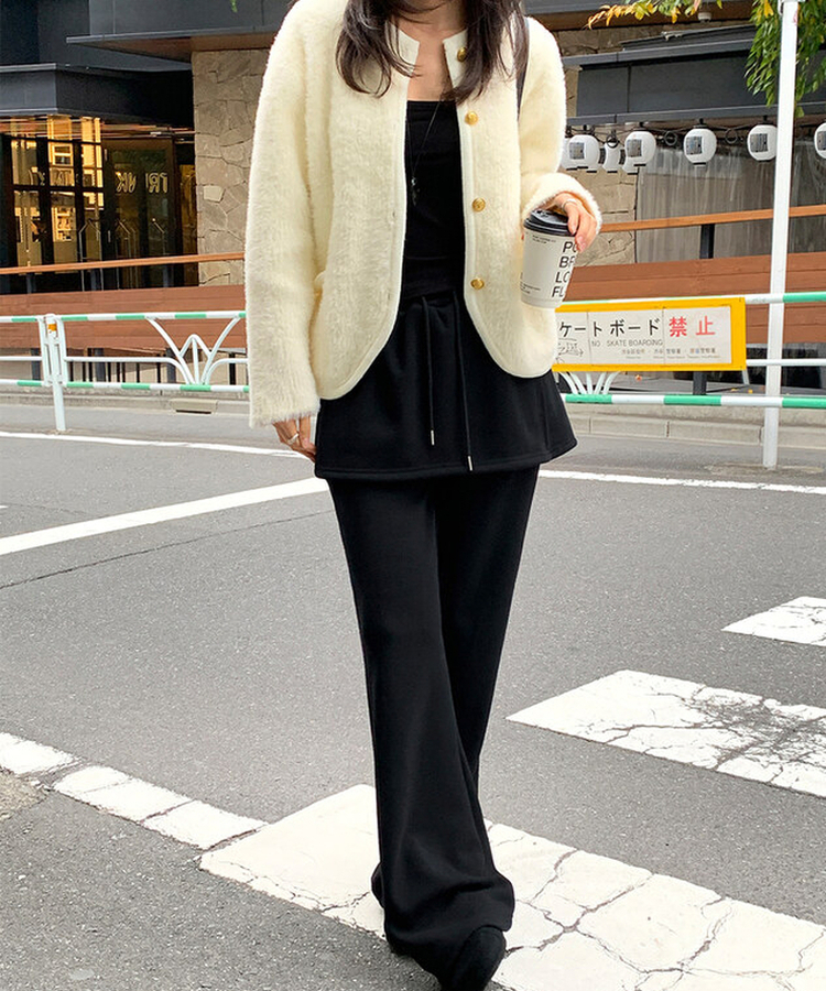 【起毛】ラップスカートブーツカットバンディングパンツ BLACK
