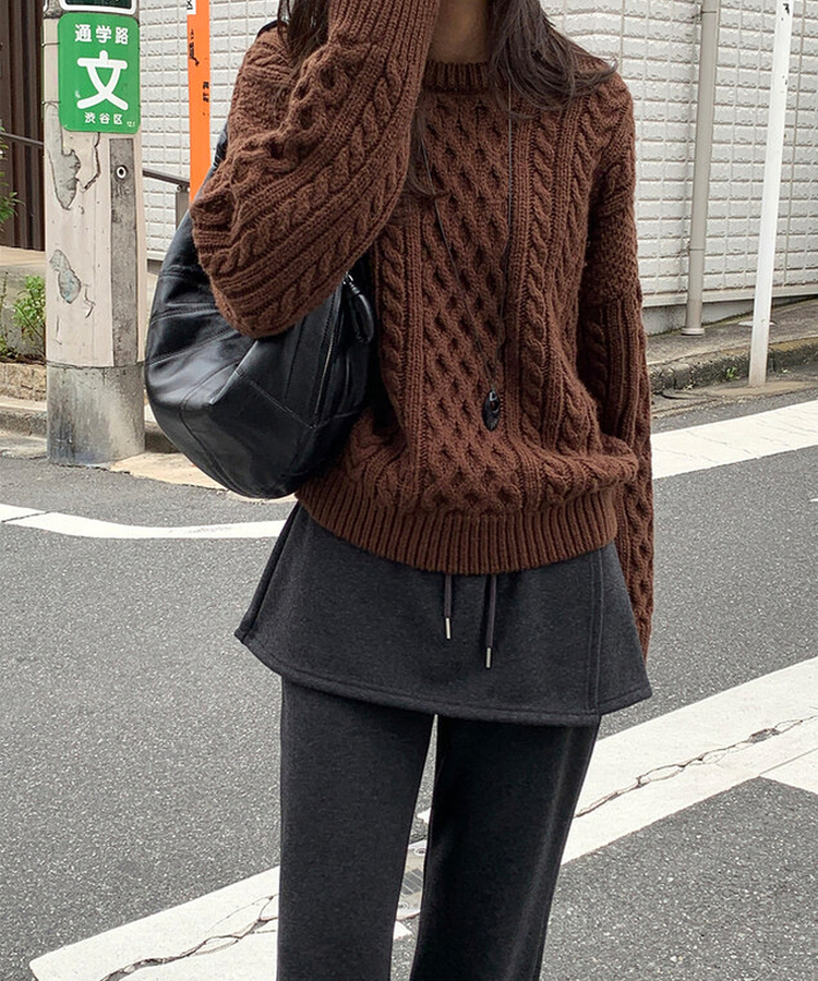 【起毛】ラップスカートブーツカットバンディングパンツ CHARCOAL