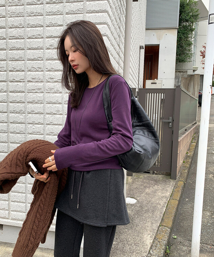 【起毛】ラップスカートブーツカットバンディングパンツ CHARCOAL