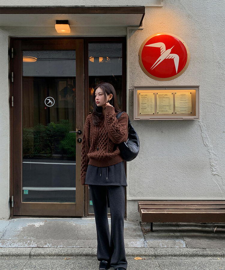 【起毛】ラップスカートブーツカットバンディングパンツ CHARCOAL