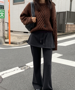 ラウンドウールケーブルニット BROWN