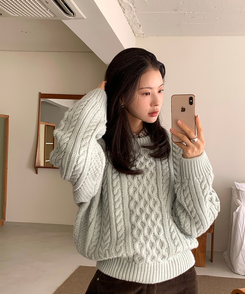 ラウンドウールケーブルニット MINT