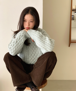 ラウンドウールケーブルニット MINT