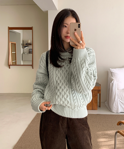 ラウンドウールケーブルニット MINT