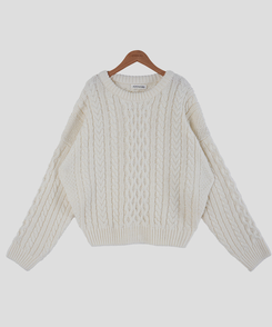 ラウンドウールケーブルニット