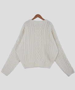 ラウンドウールケーブルニット