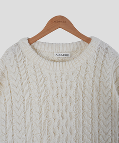 ラウンドウールケーブルニット