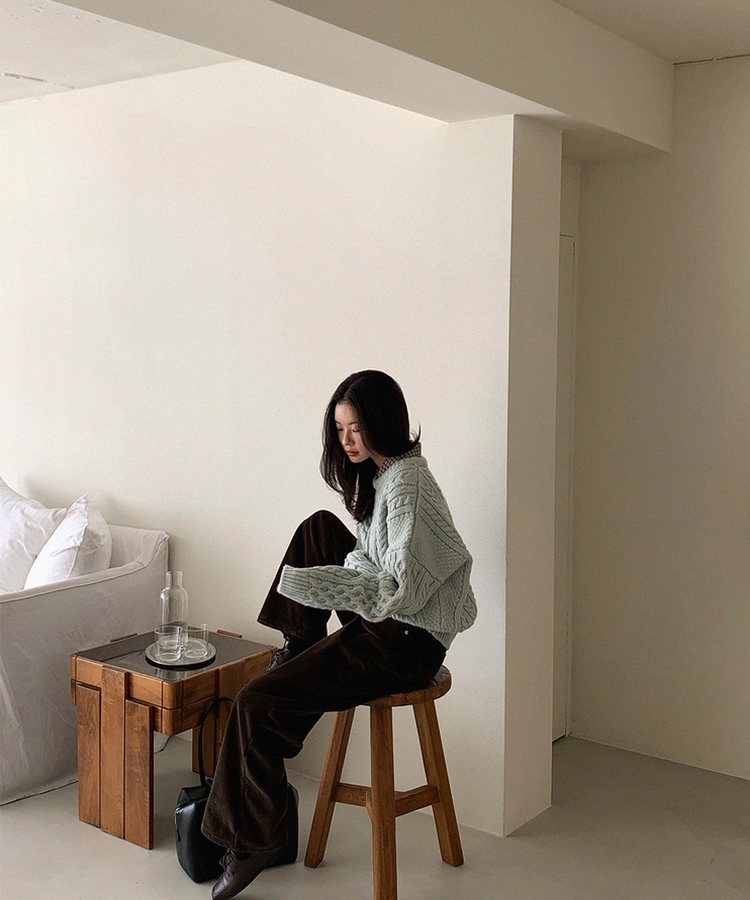 ラウンドウールケーブルニット MINT