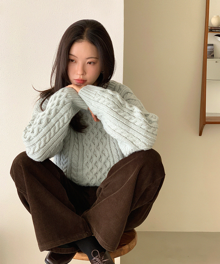 ラウンドウールケーブルニット MINT