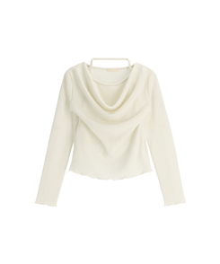 （裏起毛／レイヤード風♥／華奢見えシルエット）裏起毛ドレープホルターネックレイヤード長袖Tシャツ