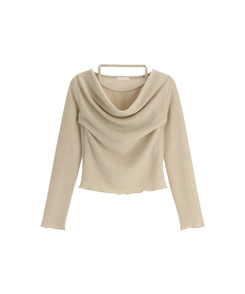 （裏起毛／レイヤード風♥／華奢見えシルエット）裏起毛ドレープホルターネックレイヤード長袖Tシャツ