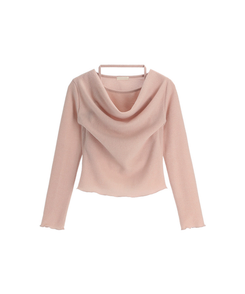 （裏起毛／レイヤード風♥／華奢見えシルエット）裏起毛ドレープホルターネックレイヤード長袖Tシャツ