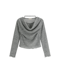 （裏起毛／レイヤード風♥／華奢見えシルエット）裏起毛ドレープホルターネックレイヤード長袖Tシャツ