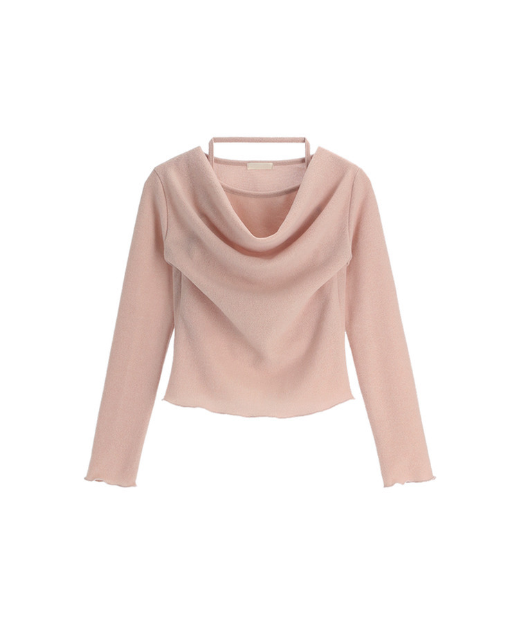 （裏起毛／レイヤード風♥／華奢見えシルエット）裏起毛ドレープホルターネックレイヤード長袖Tシャツ