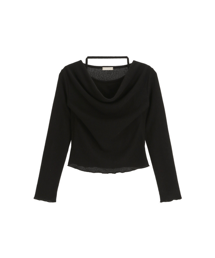 （裏起毛／レイヤード風♥／華奢見えシルエット）裏起毛ドレープホルターネックレイヤード長袖Tシャツ