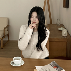 ボアフリースクロップウールファーカーディガン IVORY