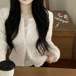 ボアフリースクロップウールファーカーディガン IVORY