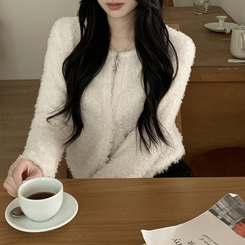 ボアフリースクロップウールファーカーディガン IVORY