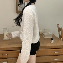 ボアフリースクロップウールファーカーディガン IVORY