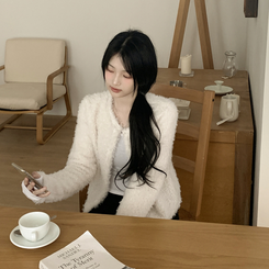 ボアフリースクロップウールファーカーディガン IVORY