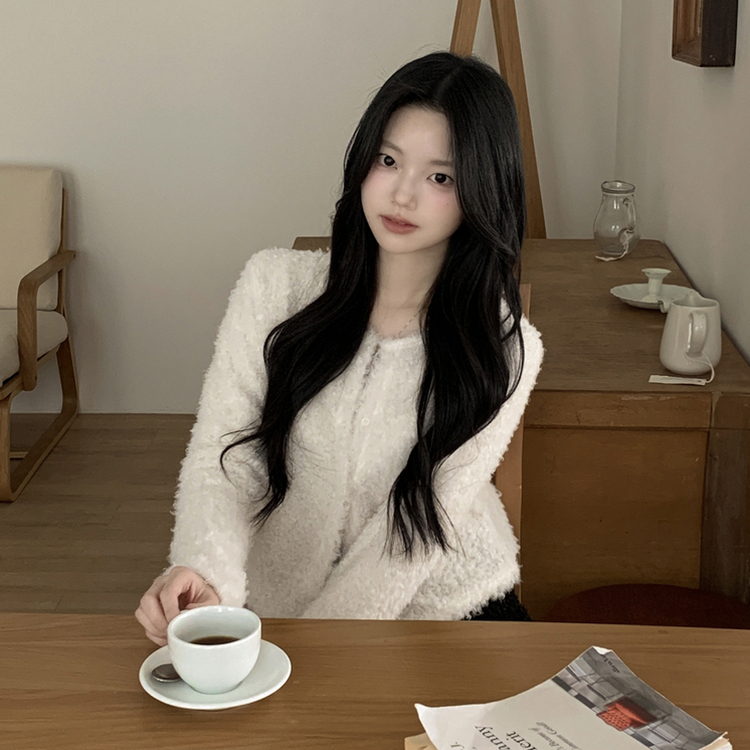 ボアフリースクロップウールファーカーディガン IVORY