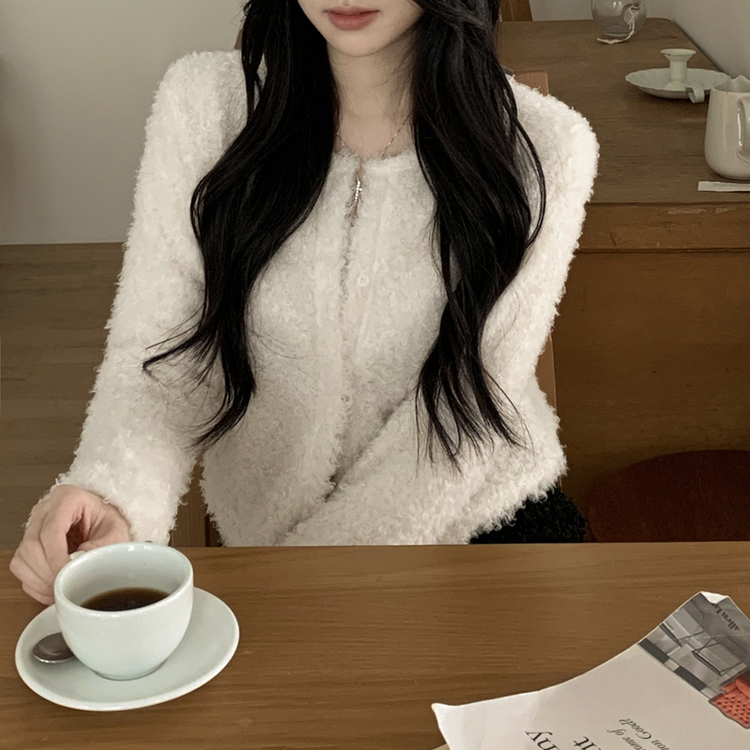 ボアフリースクロップウールファーカーディガン IVORY