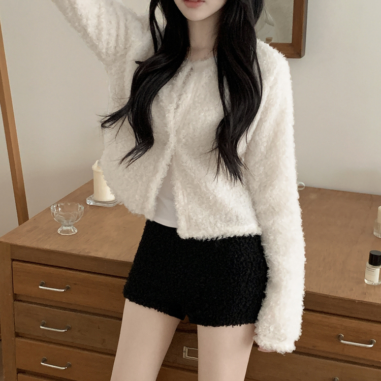 ボアフリースクロップウールファーカーディガン IVORY