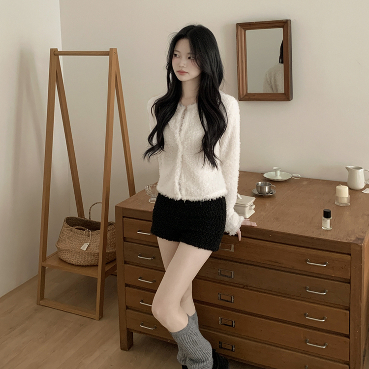 ボアフリースクロップウールファーカーディガン IVORY