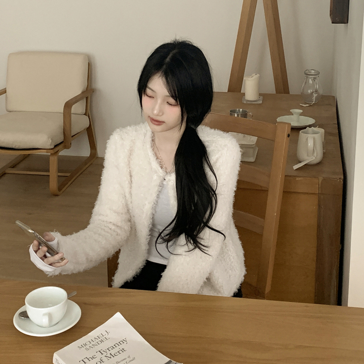 ボアフリースクロップウールファーカーディガン IVORY